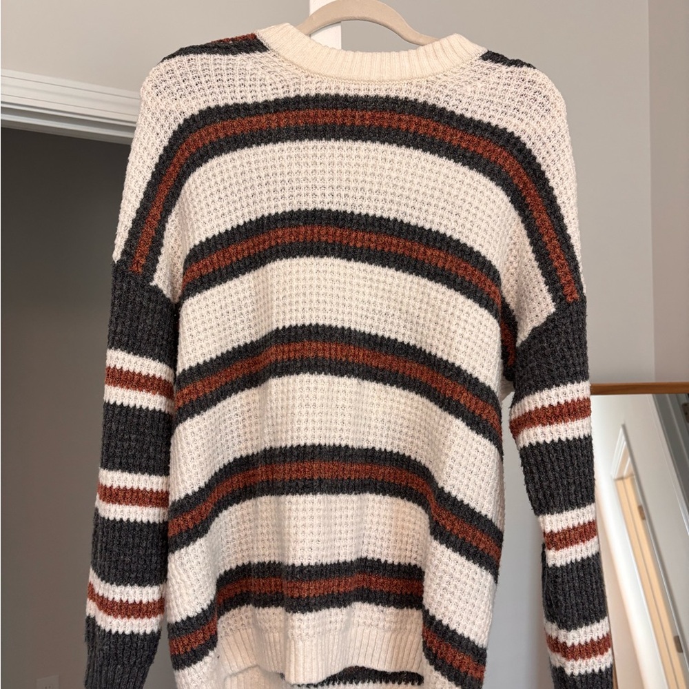 American Eagle Outfitters Striped Sweater - Cream, Brown, and Gray